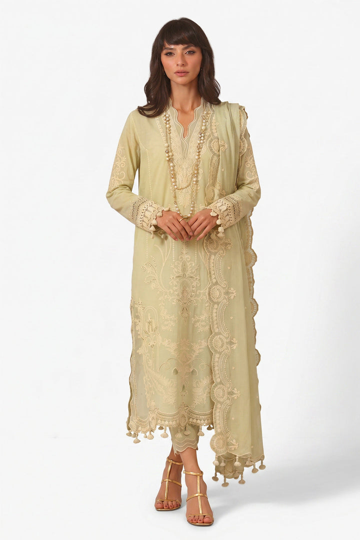Embroidered Lawn Pista Green Stitched Suit - Gul Ahmed