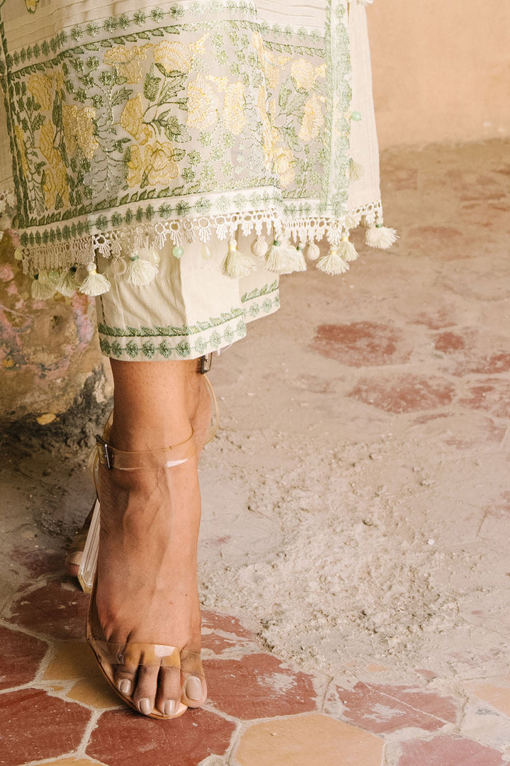 Embroidered Zari Stripe Green Stitched Suit - Gul Ahmed