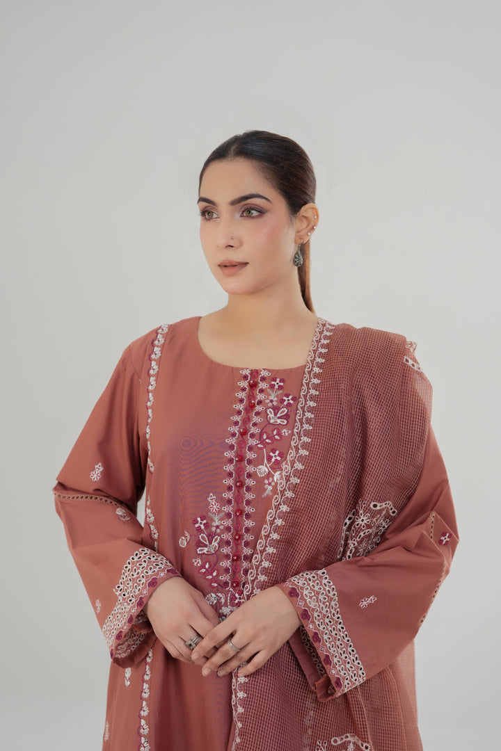 Faded Rust - Cross Stitch Embroidered Lawn Stitched