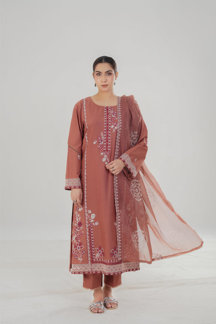 Faded Rust - Cross Stitch Embroidered Lawn Stitched