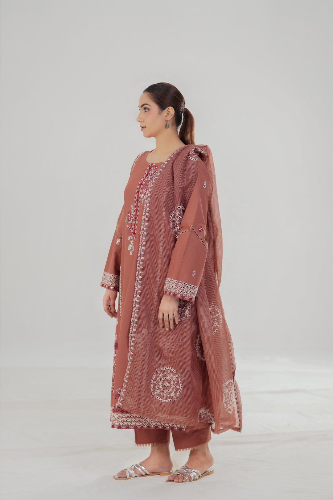 Faded Rust - Cross Stitch Embroidered Lawn Stitched