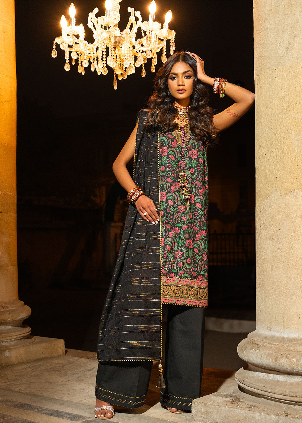 Dobby Lawn Black 3 Piece Suit - Al Karam