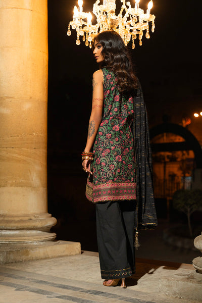 Dobby Lawn Black 3 Piece Suit - Al Karam