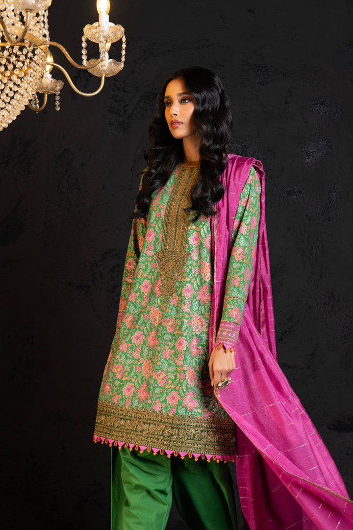Dobby Lawn Green 3 Piece Suit - Al Karam