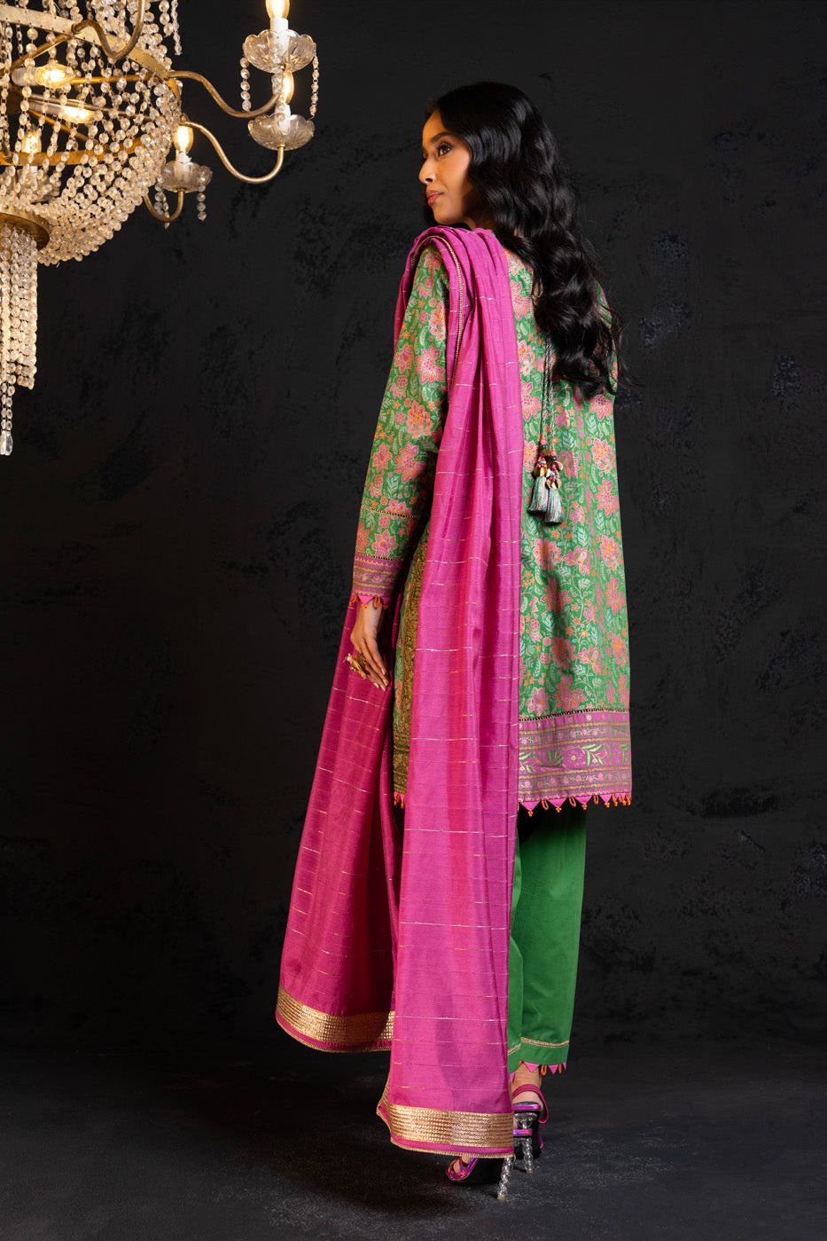 Dobby Lawn Green 3 Piece Suit - Al Karam