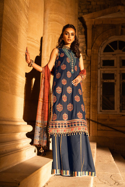 Dobby Lawn Dark Blue 3 Piece Suit - Al Karam