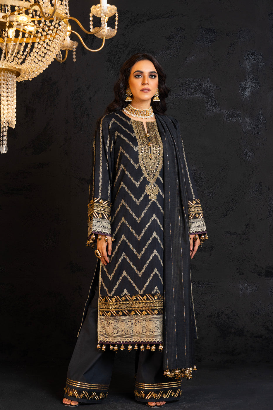 Dobby Lawn Black 3 Piece Suit - Al Karam