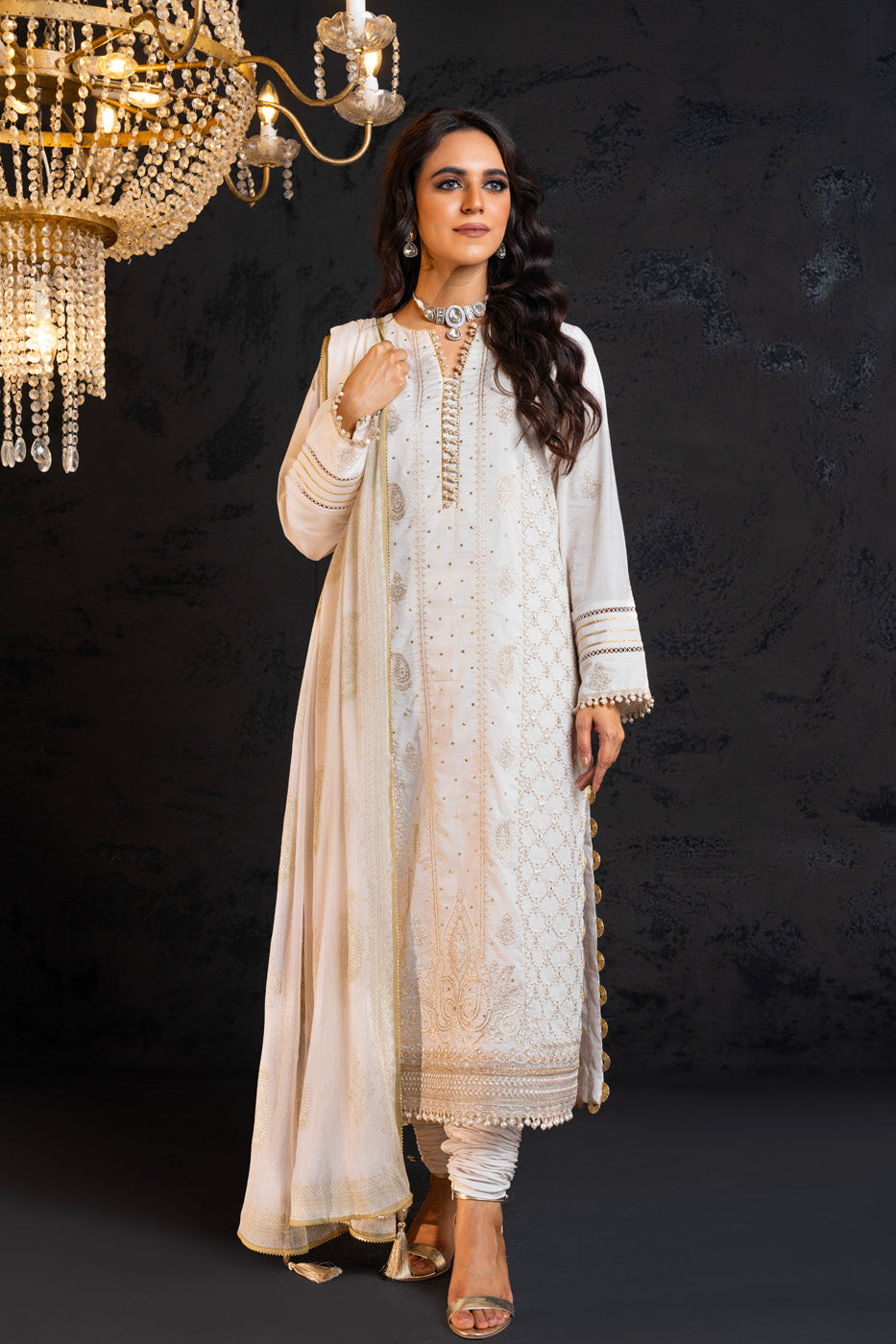Embroidered Lawn White Unstitched Suit - Alkaram