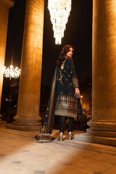 Embroidered Jacquard Black 3 Piece Suit - Al Karam