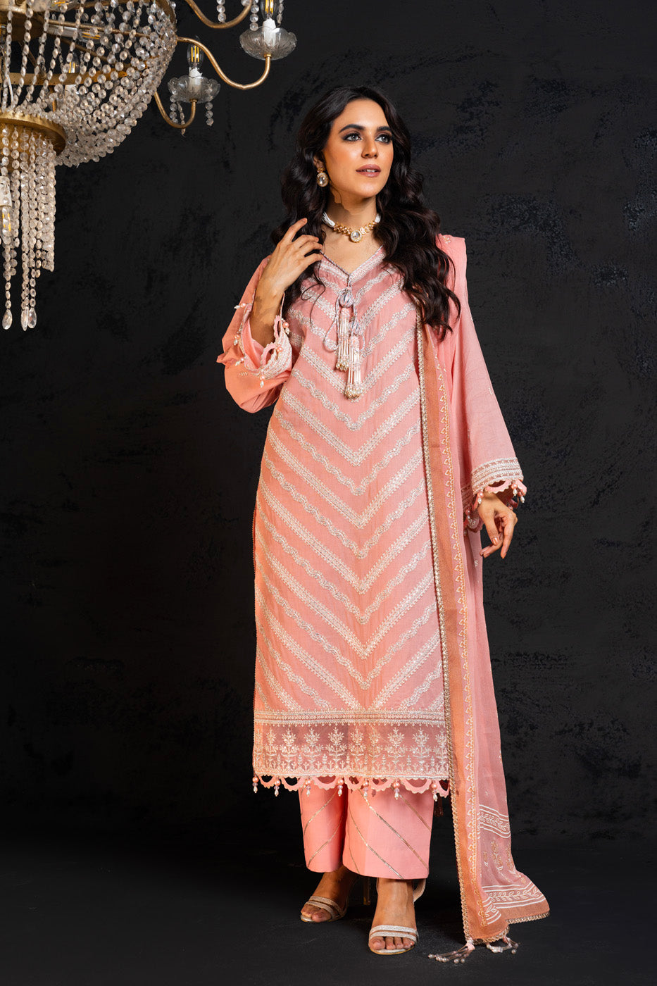 Embroidered Lawn Light Pink Unstitched Suit - Alkaram