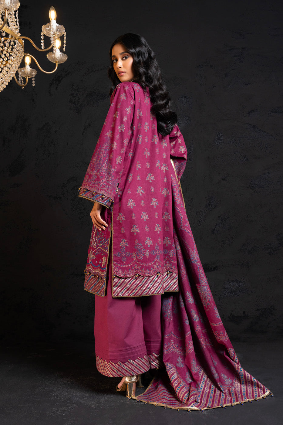 Embroidered Cambric Plum 3 Piece Suit - Al Karam