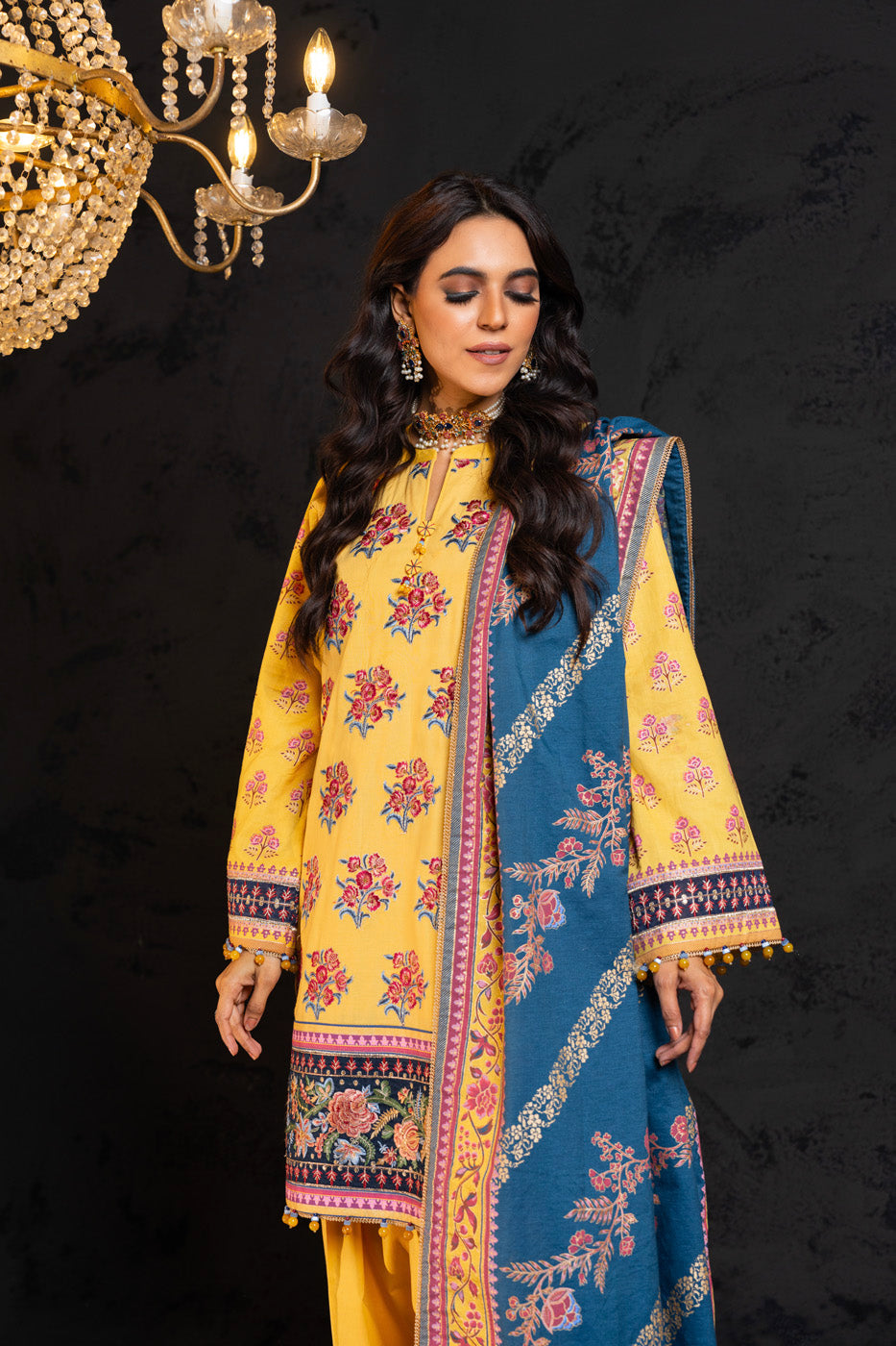 Embroidered Cambric Yellow 3 Piece Suit - Al Karam