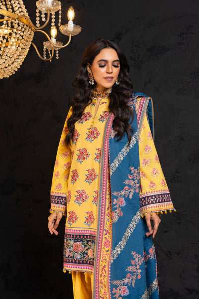 Embroidered Cambric Yellow 3 Piece Suit - Al Karam