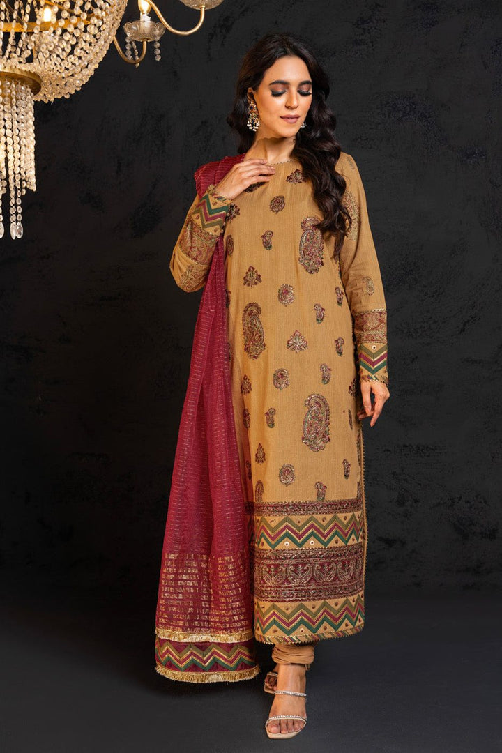 Embroidered Zari Lawn Beige 3 Piece Suit - Al Karam