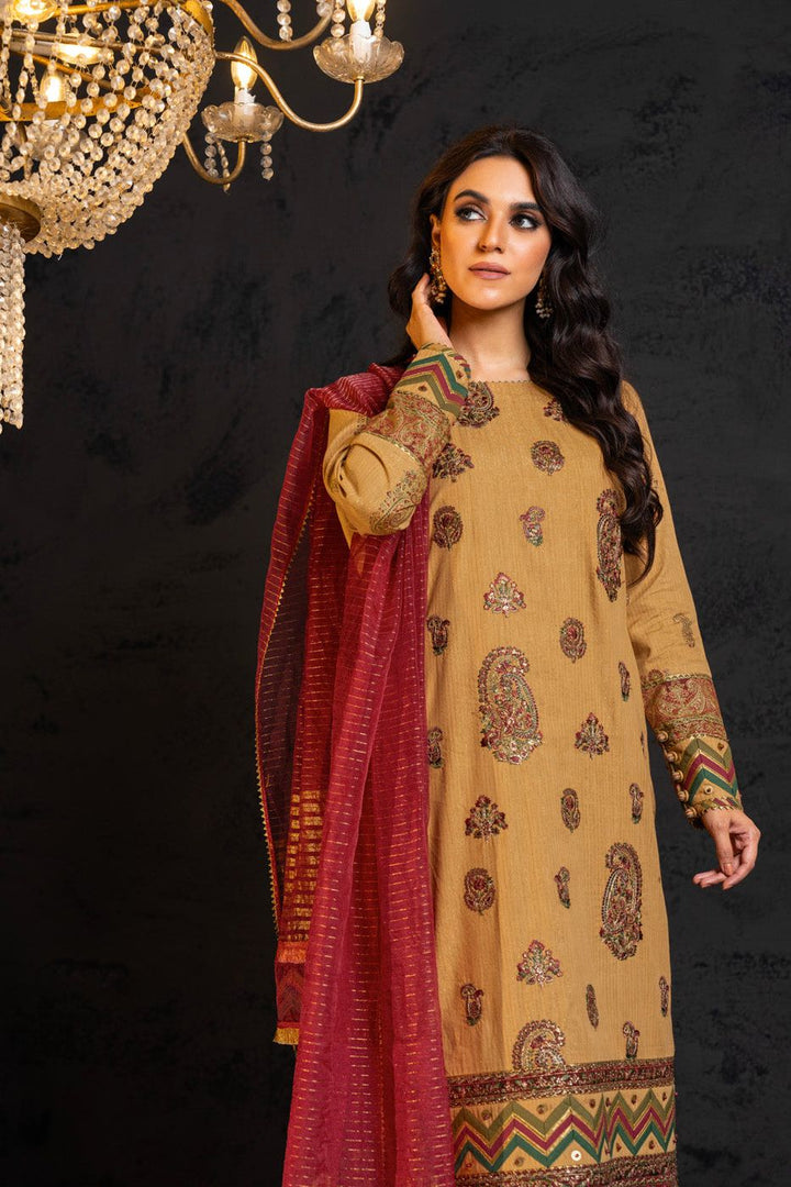 Embroidered Zari Lawn Beige 3 Piece Suit - Al Karam