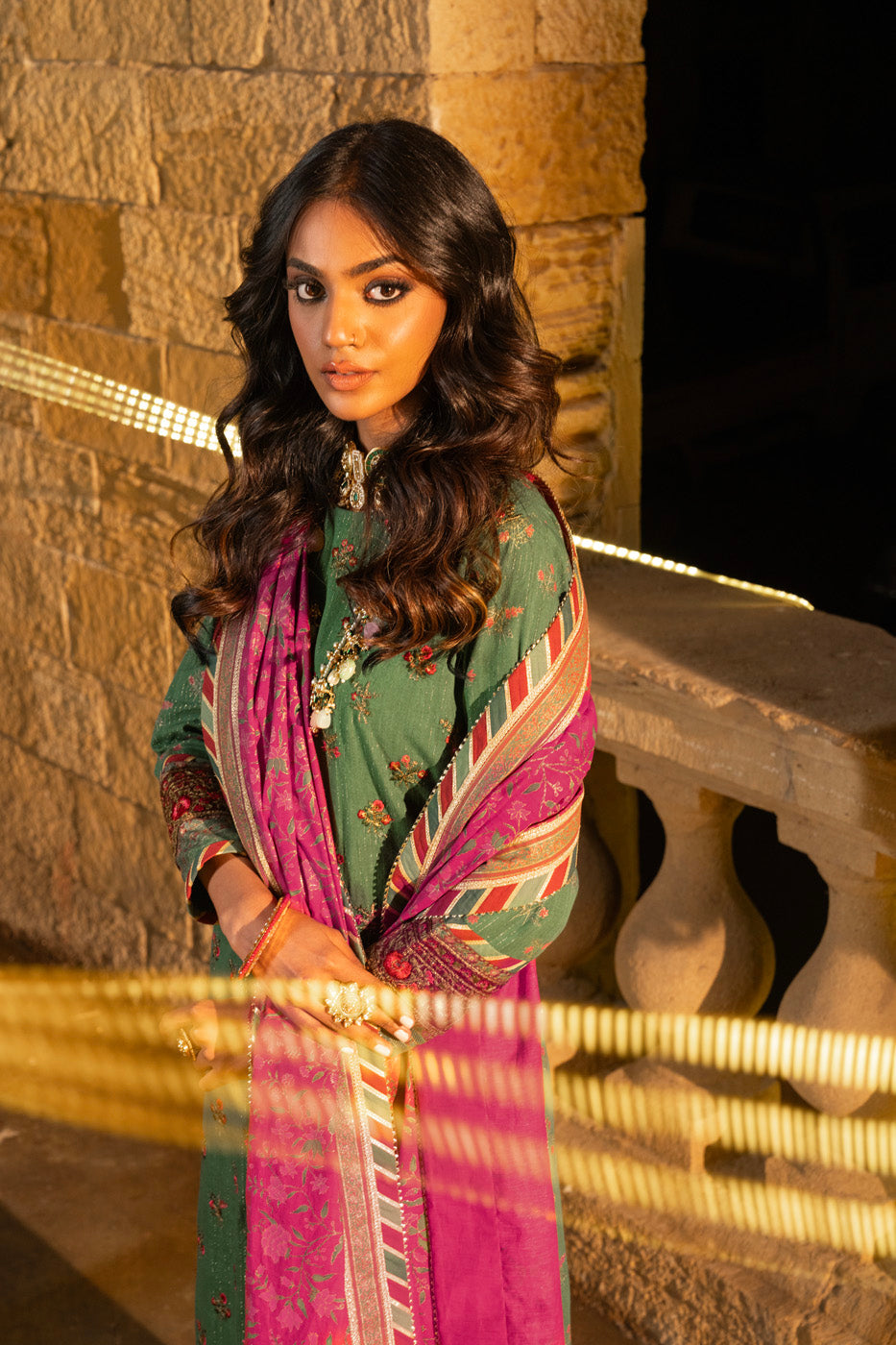 Embroidered Zari Lawn Green 3 Piece Suit - Al Karam