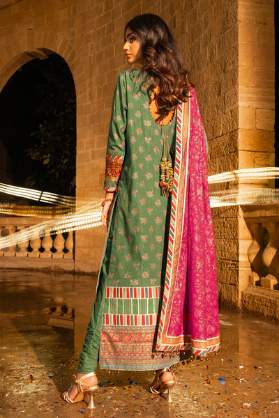 Embroidered Zari Lawn Green 3 Piece Suit - Al Karam