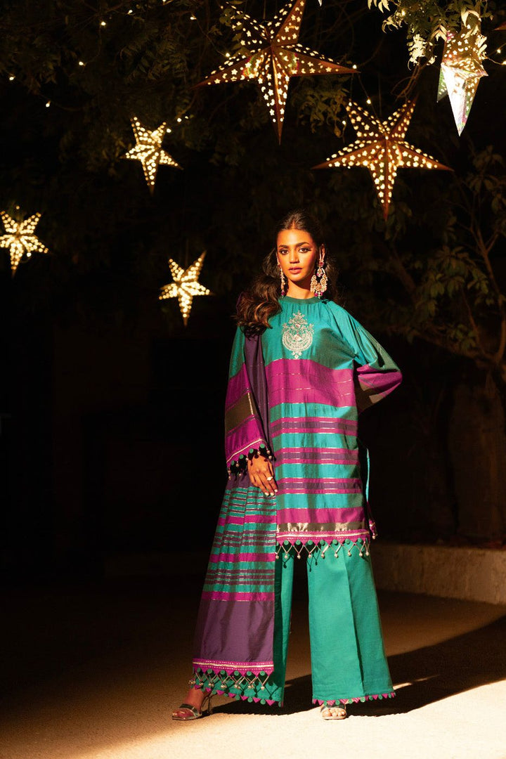 Embroidered Yarn Dyed Teal 2 Piece Suit - Al Karam