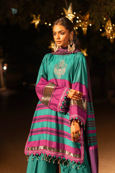 Embroidered Yarn Dyed Teal 2 Piece Suit - Al Karam