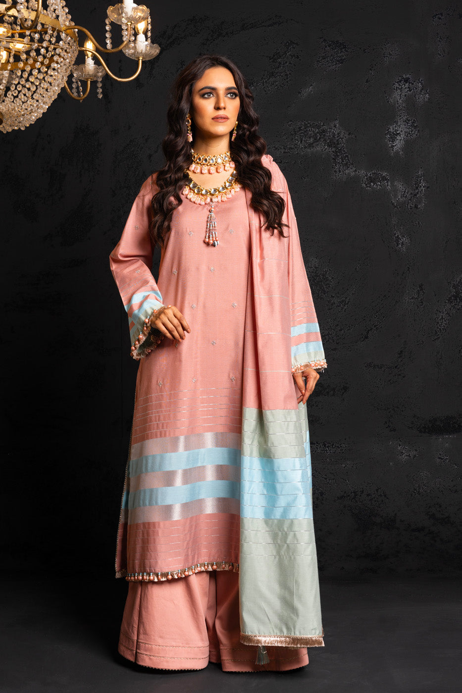 Embroidered Yarn Dyed Pink Unstitched Suit - Alkaram