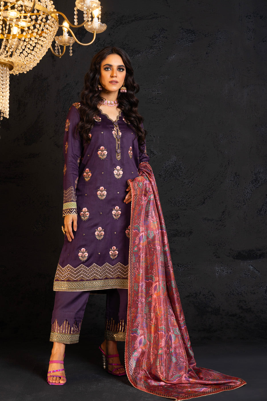 Embroidered Cotton Satin Purple 2 Piece Suit - Al Karam