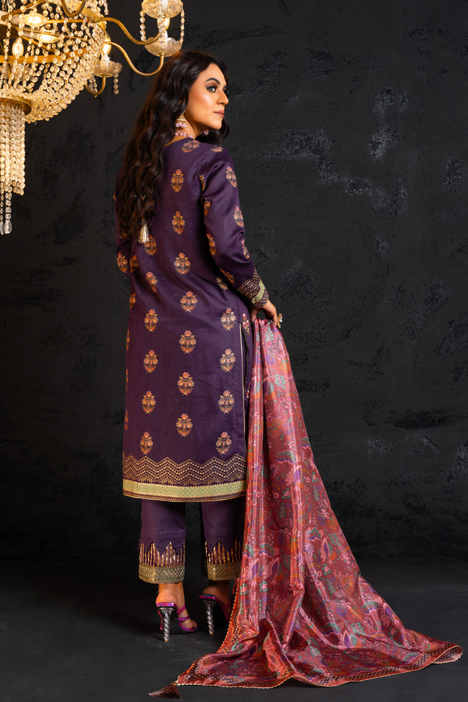 Embroidered Cotton Satin Purple 2 Piece Suit - Al Karam