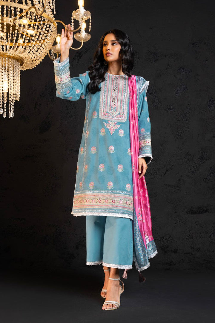 Embroidered Jacquard Light Blue 3 Piece Suit - Al Karam