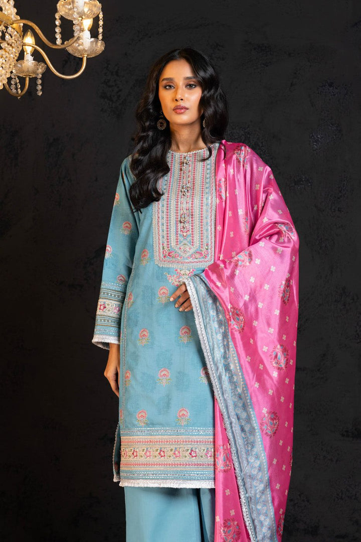 Embroidered Jacquard Light Blue 3 Piece Suit - Al Karam
