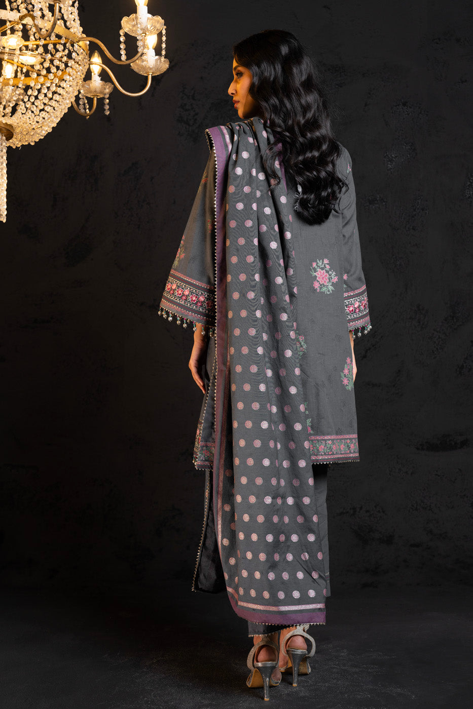 Embroidered Jacquard Grey 3 Piece Suit - Al Karam