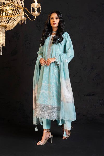 Embroidered Two Way Slub Sky Blue 3 Piece Suit - Al Karam