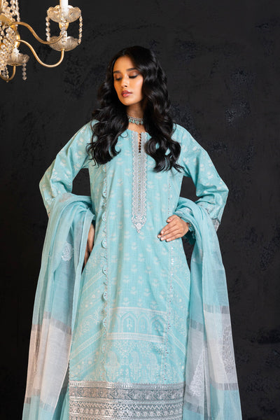 Embroidered Two Way Slub Sky Blue 3 Piece Suit - Al Karam