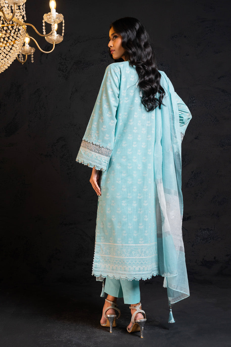 Embroidered Two Way Slub Sky Blue 3 Piece Suit - Al Karam