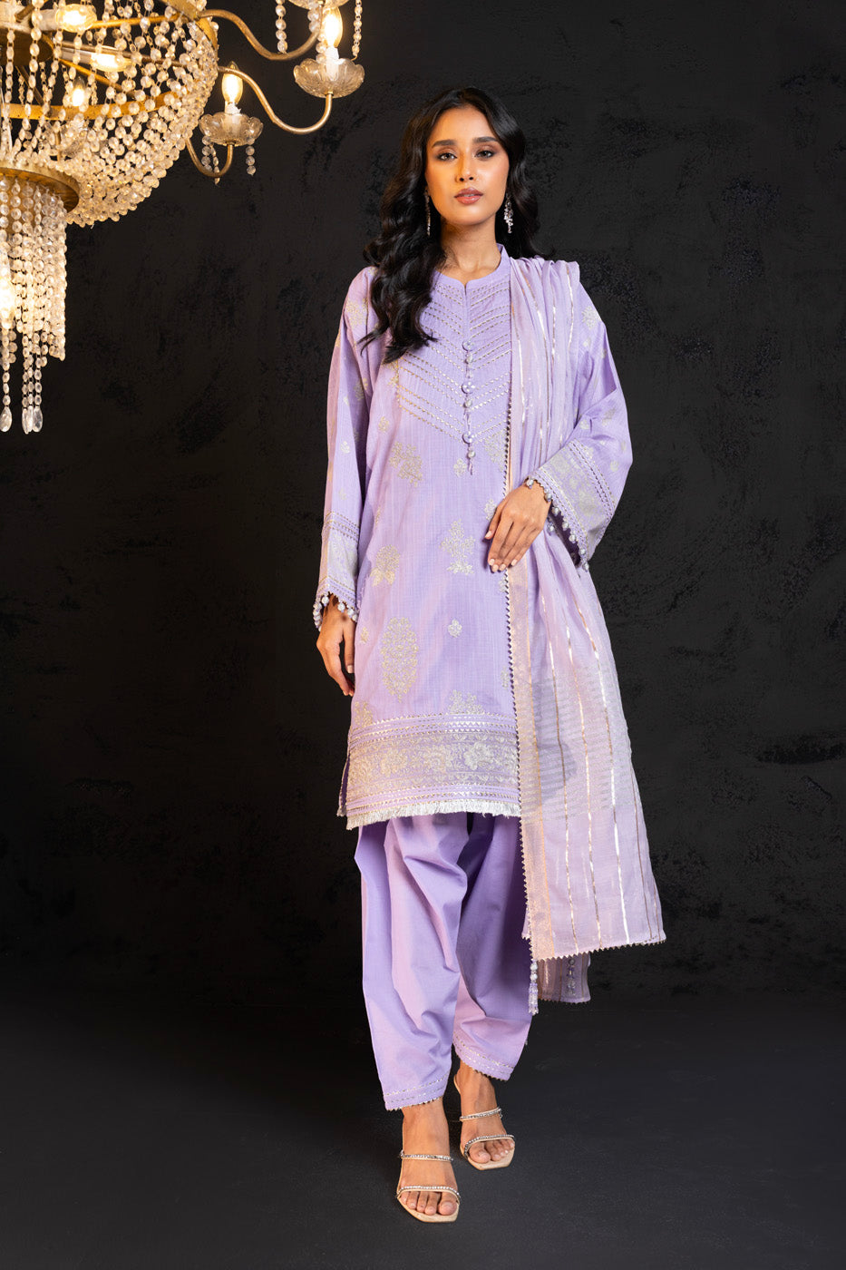 Embroidered Two Way Slub Lavender 3 Piece Suit - Al Karam