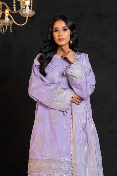 Embroidered Two Way Slub Lavender 3 Piece Suit - Al Karam