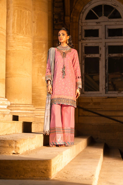 Embroidered Two Way Slub Tea Pink 3 Piece Suit - Al Karam