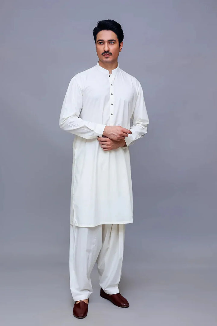 Basic Poly Viscose Antique White Classic Fit Suit - Amir Adnan