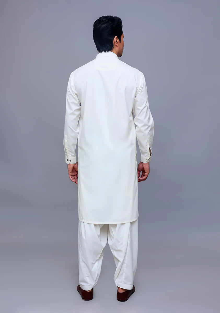 Basic Poly Viscose Antique White Classic Fit Suit - Amir Adnan