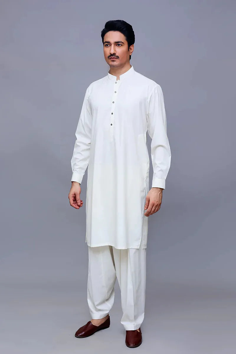 Basic Poly Viscose Antique White Classic Fit Suit - Amir Adnan