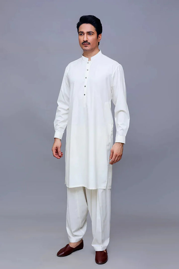 Basic Poly Viscose Antique White Classic Fit Suit - Amir Adnan