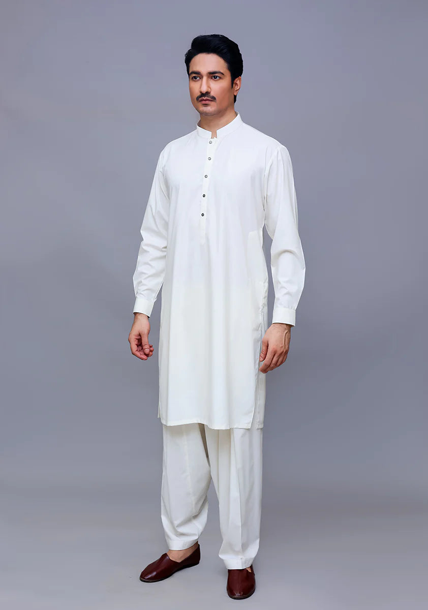Basic Poly Viscose Antique White Classic Fit Suit - Amir Adnan