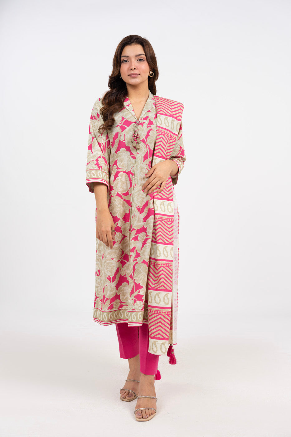 Printed Khaddar Pink Unstitched Suit - Alkaram