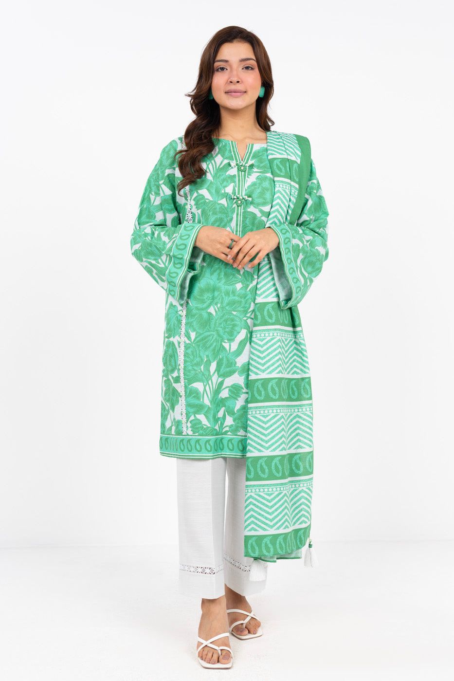 Printed Khaddar Turquoise Unstitched Suit - Alkaram