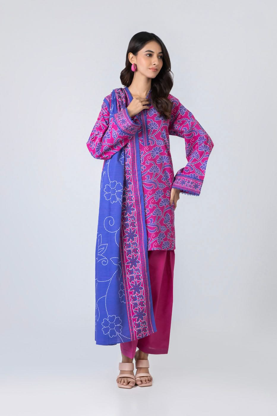 Printed Khaddar Pink Unstitched Suit - Alkaram