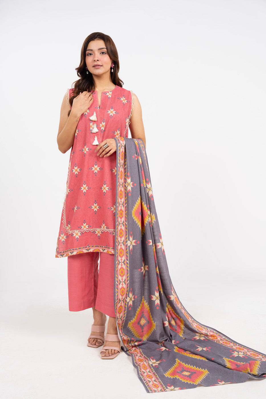 Printed Khaddar Pink Unstitched Suit - Alkaram