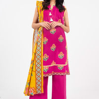 Printed Khaddar Pink Unstitched Suit - Alkaram