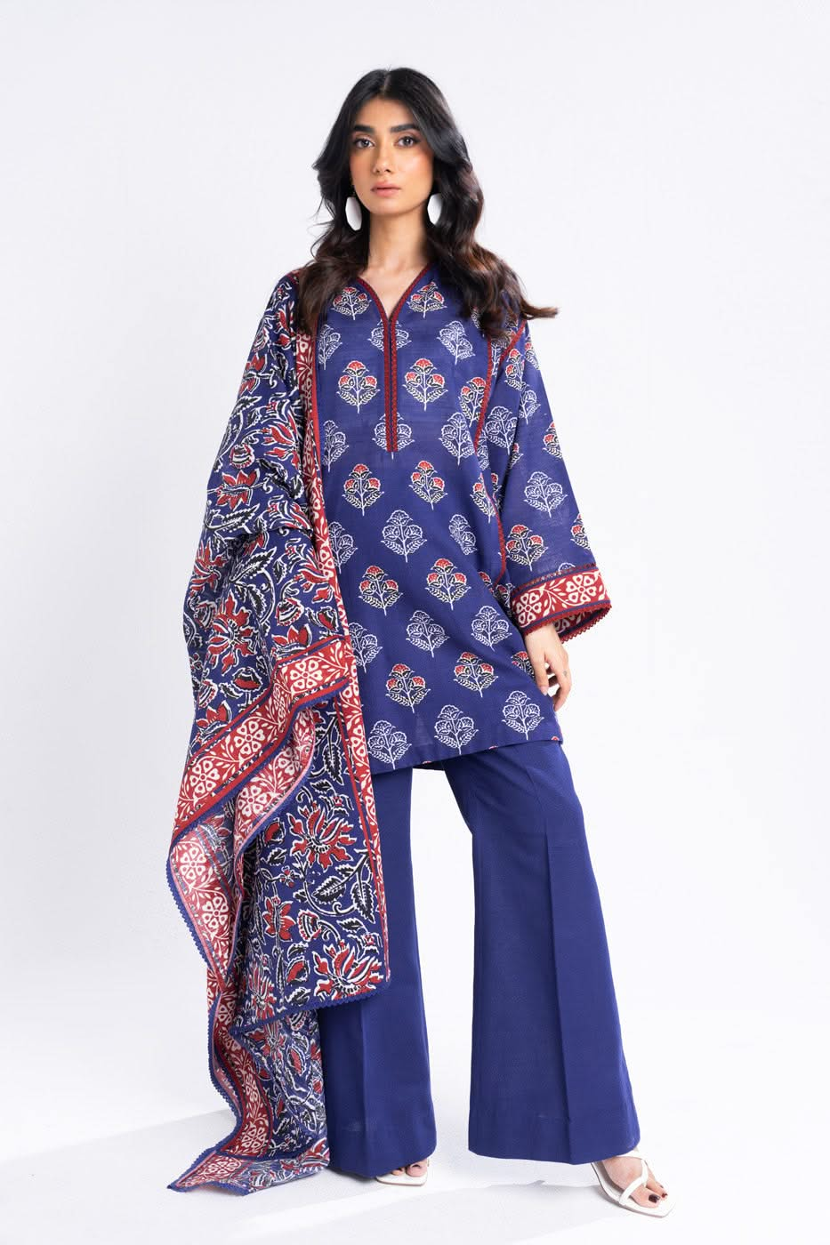 Printed Khaddar Navy Blue Unstitched Suit - Alkaram