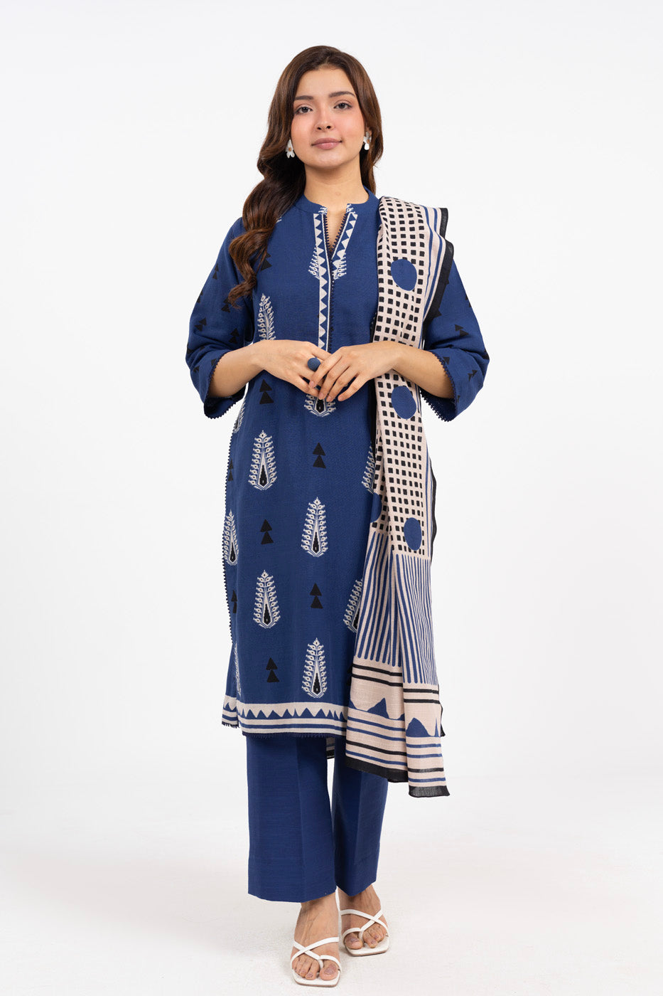 Printed Khaddar Blue Unstitched Suit - Alkaram