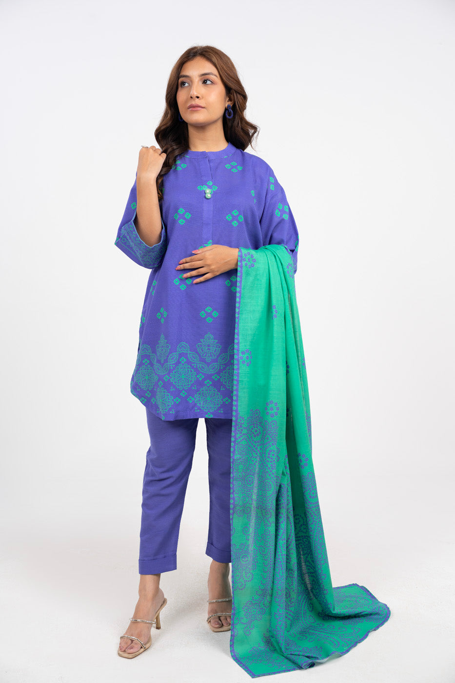 Printed Khaddar Blue Unstitched Suit - Alkaram