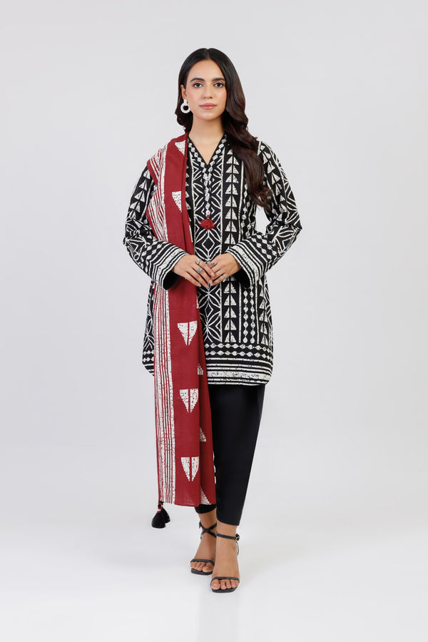 Printed Khaddar Black Unstitched Suit - Alkaram