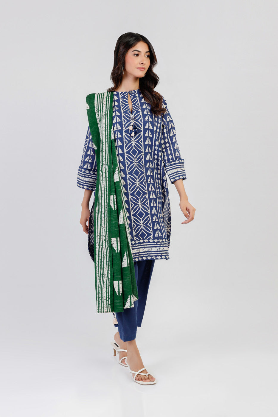 Printed Khaddar Blue Unstitched Suit - Alkaram